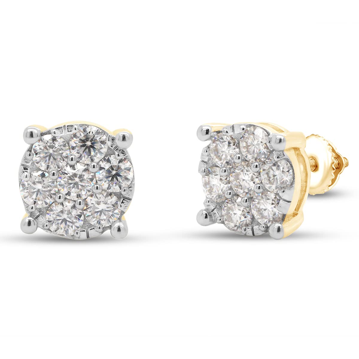 1 1/5 Carat Round Cut Lab Created Moissanite Diamond Cluster Stud Earrings In 10K Or 14K Solid Gold (1.20 Cttw)