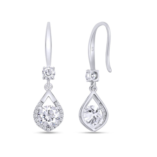 2 Carat Center Stone 6MM Lab Created Moissanite Diamond Fish Hook Tear Drop Earrings In 925 Sterling Silver (2 Cttw)