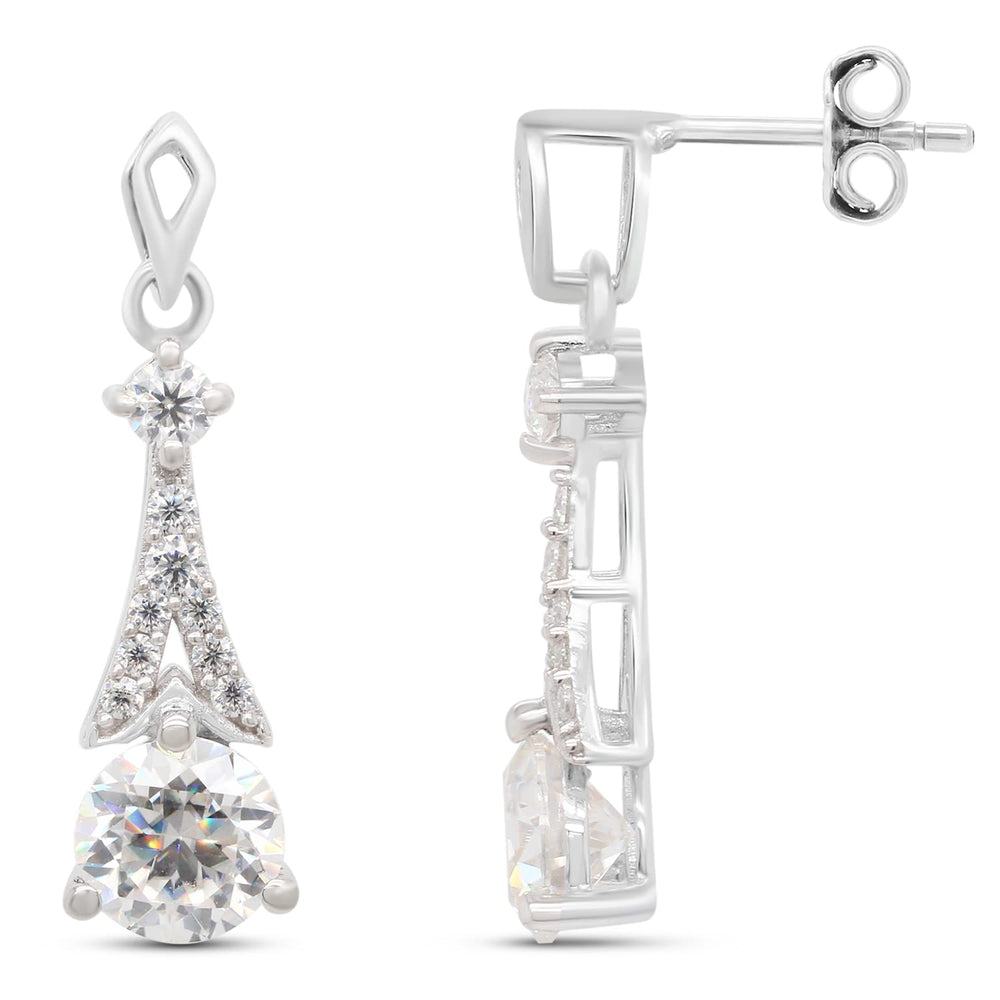 
                      
                        2 1/4 Carat Center 6.5MM Round Lab Created Moissanite Diamond Push Back Drop Dangle Earrings In 925 Sterling Silver (VVS1 Clarity, 2.25 Cttw)
                      
                    