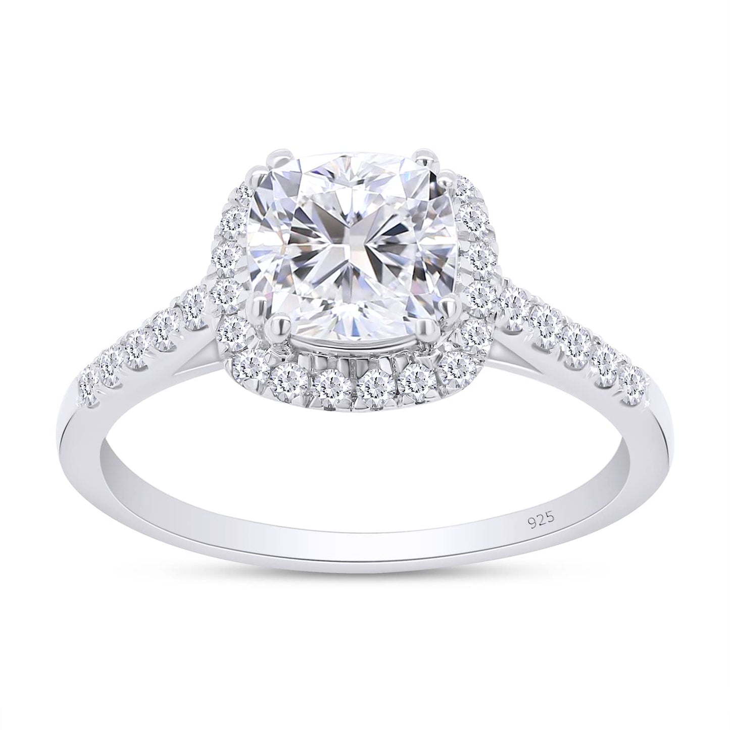 1.25 Carat 6MM Cathedral Set Cushion Cut Lab Created Moissanite Diamond Halo Engagement Ring in 925 Sterling Silver