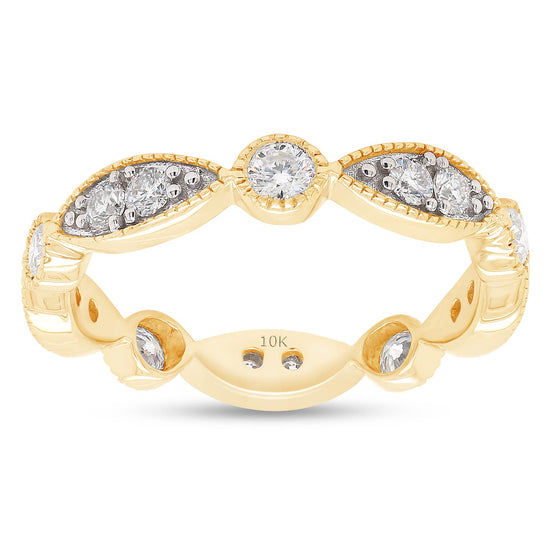 3/5 ct. t.w Round Cut Lab Created Moissanite Diamond Milgrain Eternity Bands Stackable Rings for Women in 10K or 14K Solid Gold (0.60 Cttw)