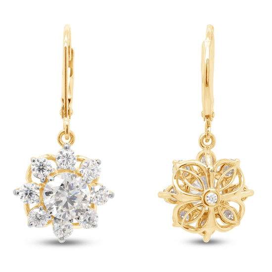 3 4/9 Carat Round Cut Lab Created Moissanite Diamond Halo Drop Earrings In 10K Or 14K Solid Gold (3.45 Cttw)