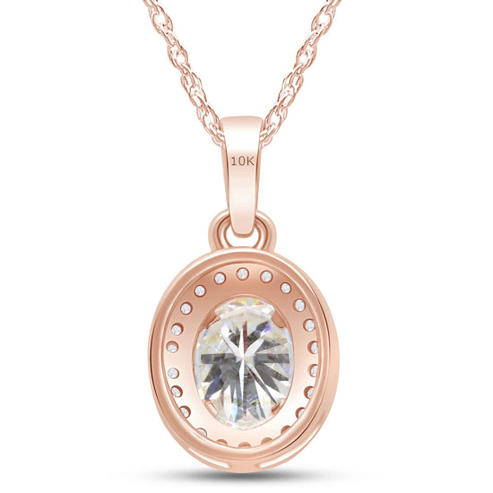 1 1/2 Carat 6X8MM Oval & Round Lab Created Moissanite Diamond Halo Pendant Necklace in 10K or 14K Solid Gold For Women (1.50 Cttw)