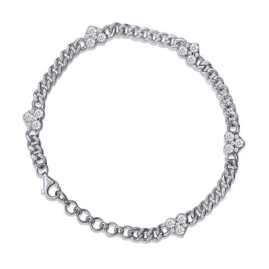 1 1/4 Carat Heart Station Cuban Chain Bracelet Valentine's Day Gift For Women Round Lab Created Moissanite Diamond In  925 Sterling Silver Or 10K Or 14K Solid Gold With 1" Extender