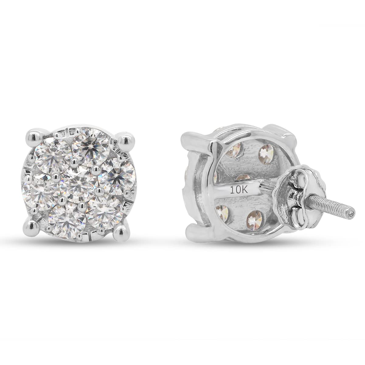 1 1/5 Carat Round Cut Lab Created Moissanite Diamond Cluster Stud Earrings In 10K Or 14K Solid Gold (1.20 Cttw)