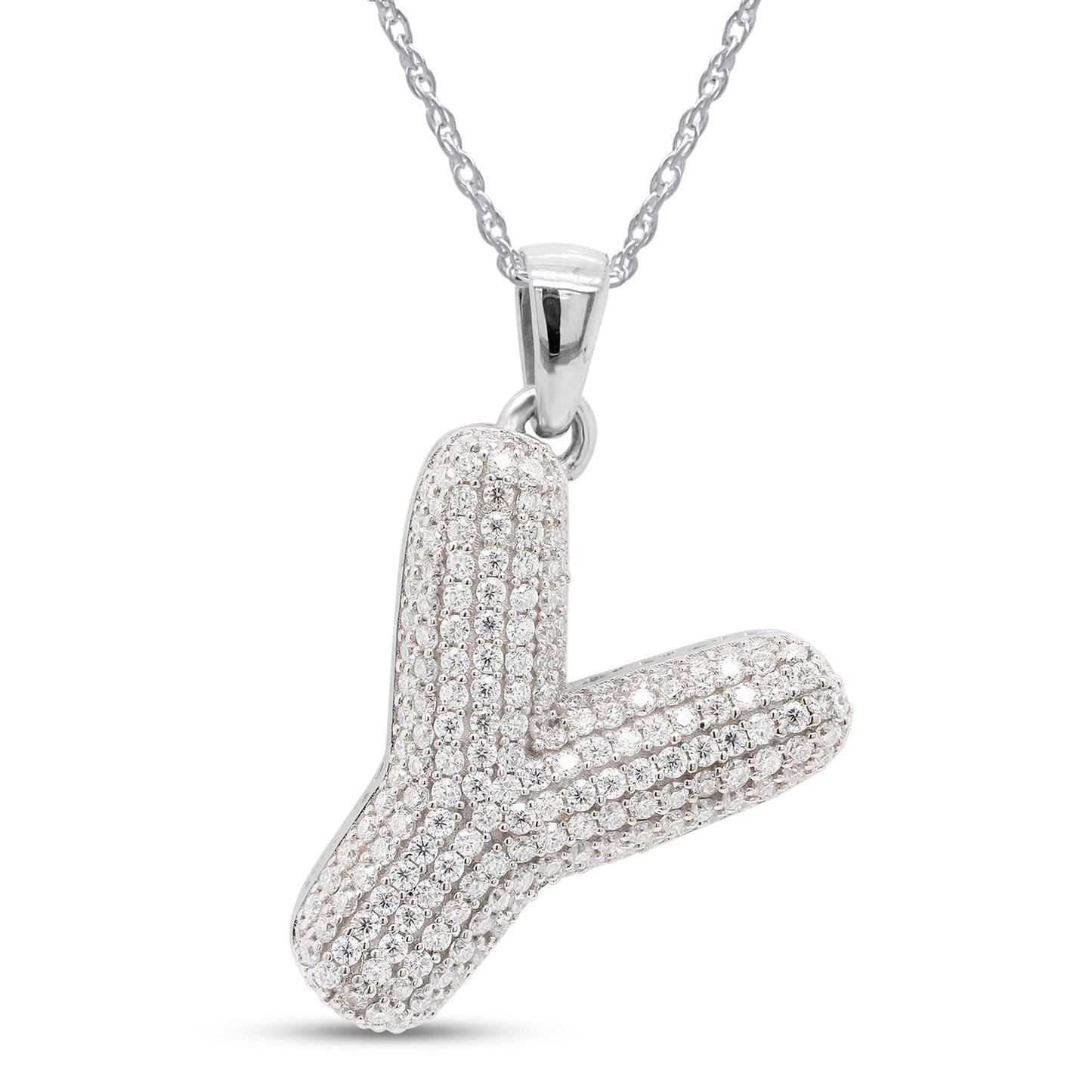 1 Carat Lab Created Moissanite Diamond Initial Bubble Letter "Y" Pendant Necklace In 925 Sterling Silver (1 Cttw)