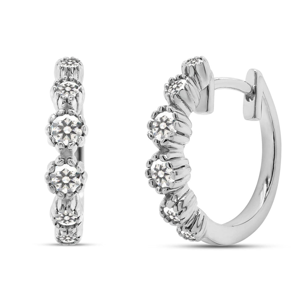 
                      
                        2/5 Carat Round Cut Lab Created Moissanite Diamond Daisy Flower Huggie Hoop Earrings For Women In 10K Or 14K Solid Gold (0.40 Cttw)
                      
                    