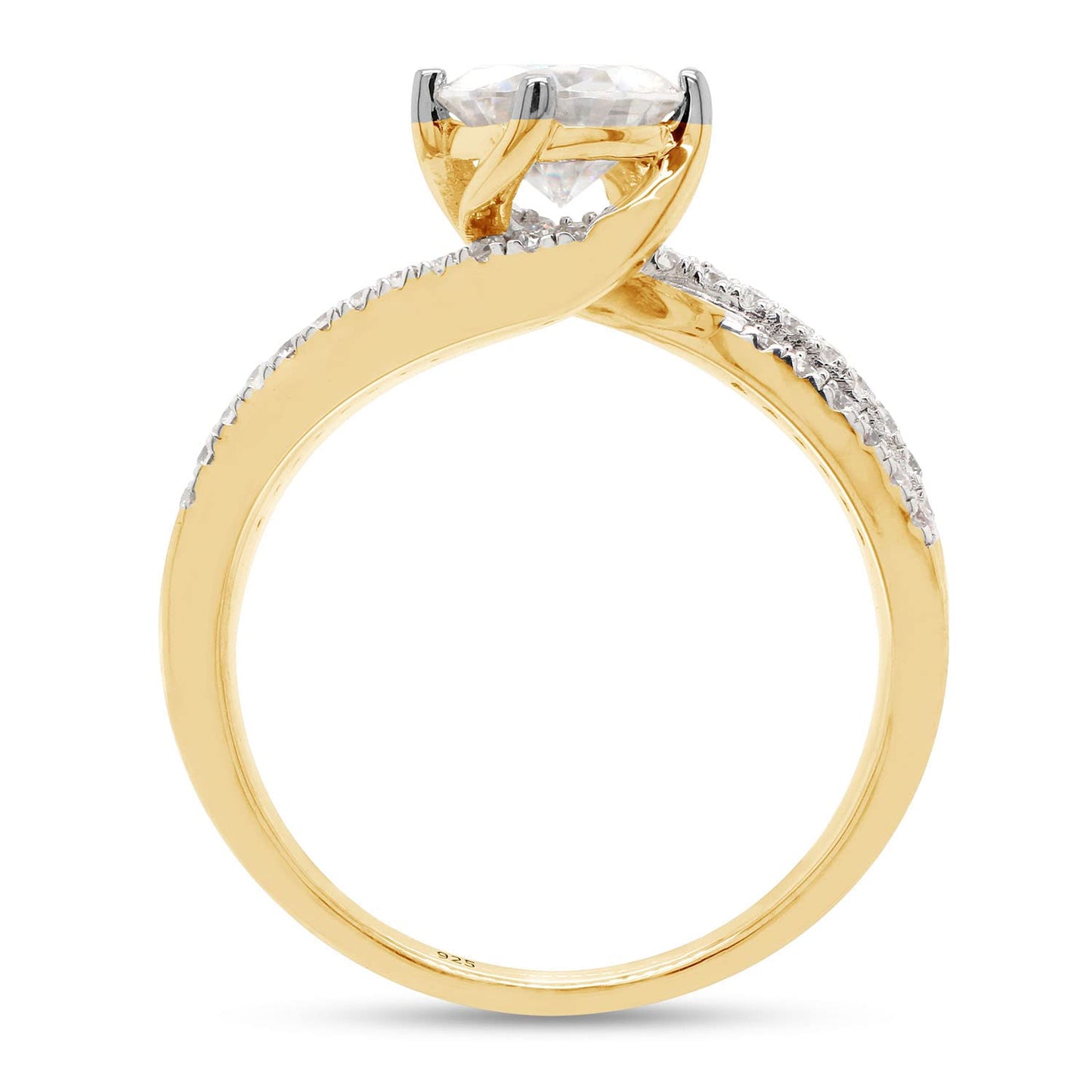 1.20 Carat Round Cut Lab Created Moissanite Diamond Solitaire Bypass Engagement Ring in 10K or 14K Solid Gold
