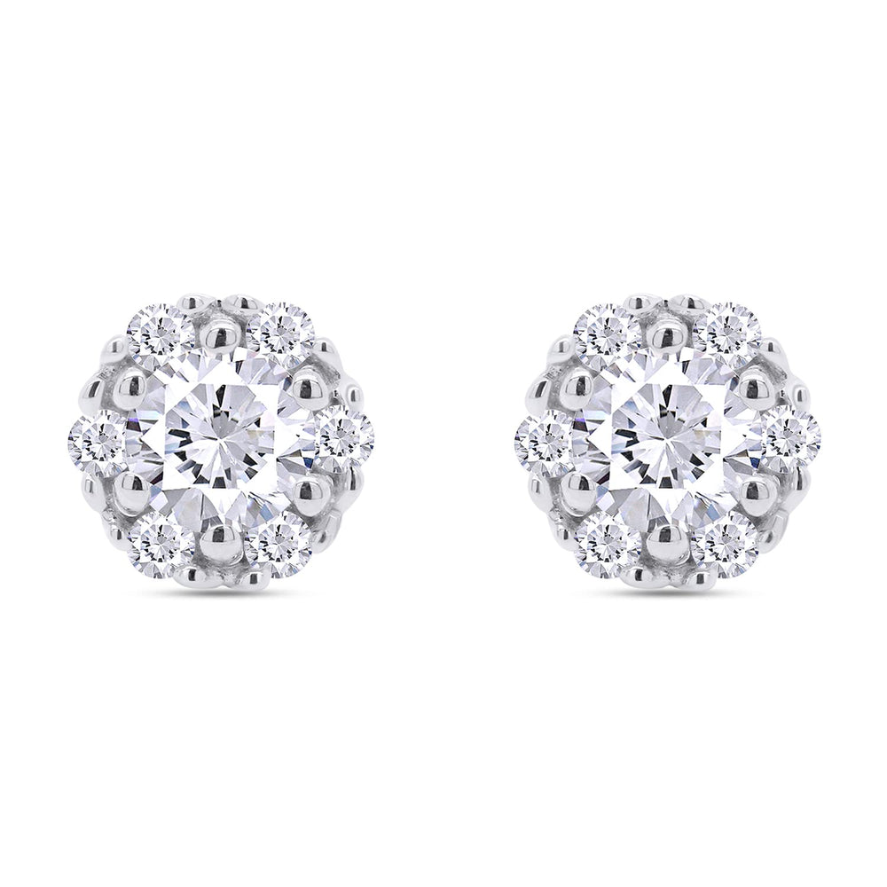 1 Carat Round Cut Lab Created Moissanite Diamond Push Back Flower Studs Earrings In 925 Sterling Silver (1 Cttw)