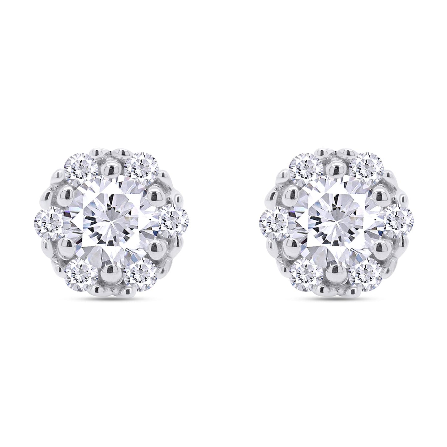 1 Carat Round Cut Lab Created Moissanite Diamond Push Back Flower Studs Earrings In 925 Sterling Silver (1 Cttw)