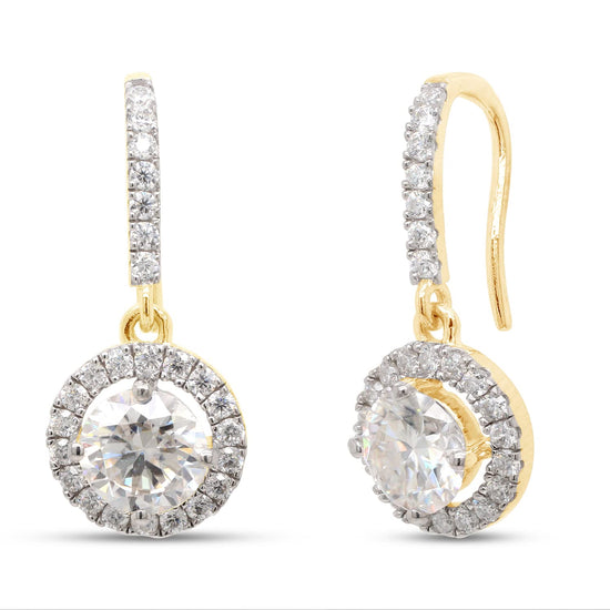 Load image into Gallery viewer, 2 Carat Center 6MM Round Cut Lab Created Moissanite Diamond Halo Drop Earrings In 10K Or 14K Solid Gold For Women
