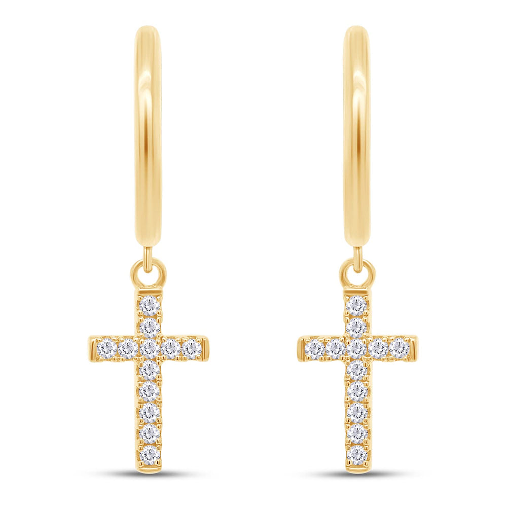 1/5 Carat Lab Created Moissanite Diamond Huggies Cross Drop Earrings In 925 Sterling Silver (0.20 Cttw)