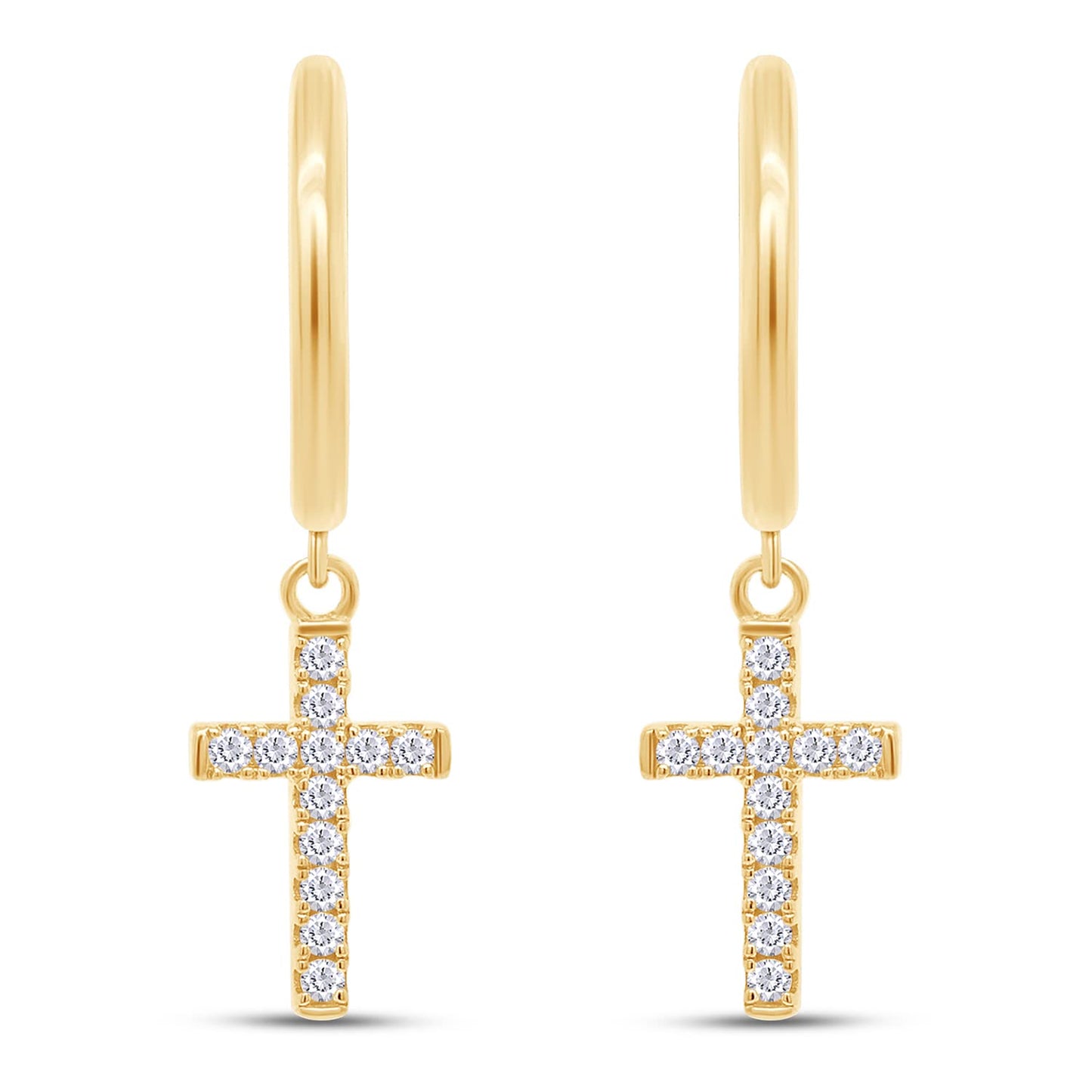 1/5 Carat Lab Created Moissanite Diamond Huggies Cross Drop Earrings In 925 Sterling Silver (0.20 Cttw)