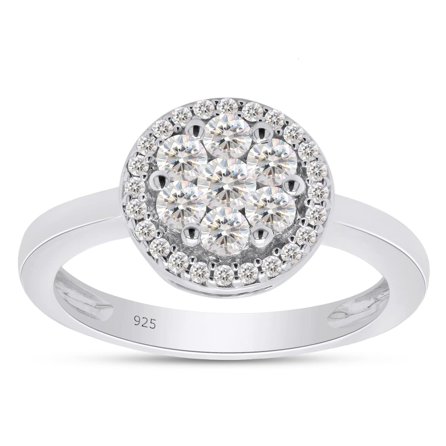 0.50 Carat Round Cut Lab Created Moissanite Diamond Cluster Engagement Ring Jewelry for Women in 925 Sterling Silver