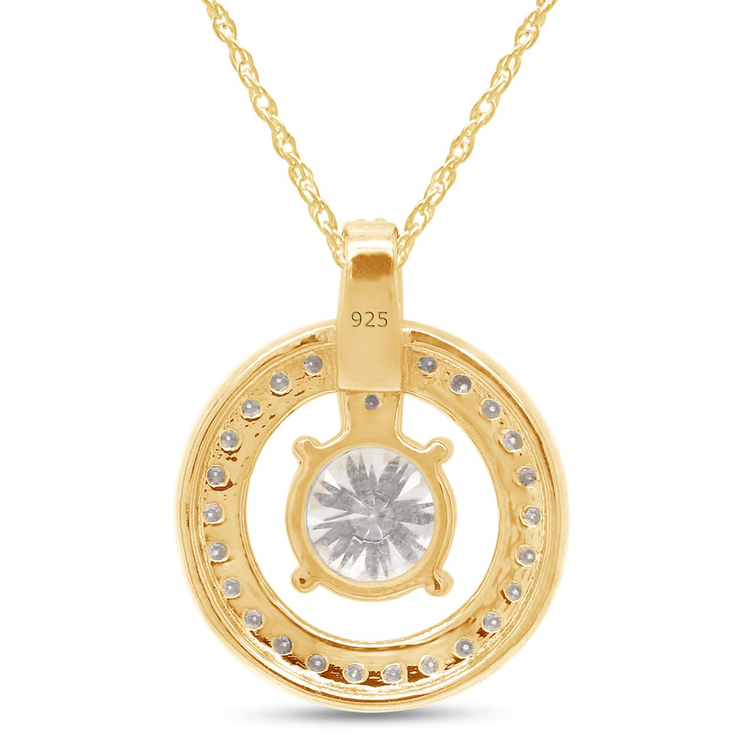 1 1/4 Carat Lab Created Moissanite Diamond Center Stone 6.5MM Circle Drop Pendant Necklace In 925 Sterling Silver (1.25 Cttw)