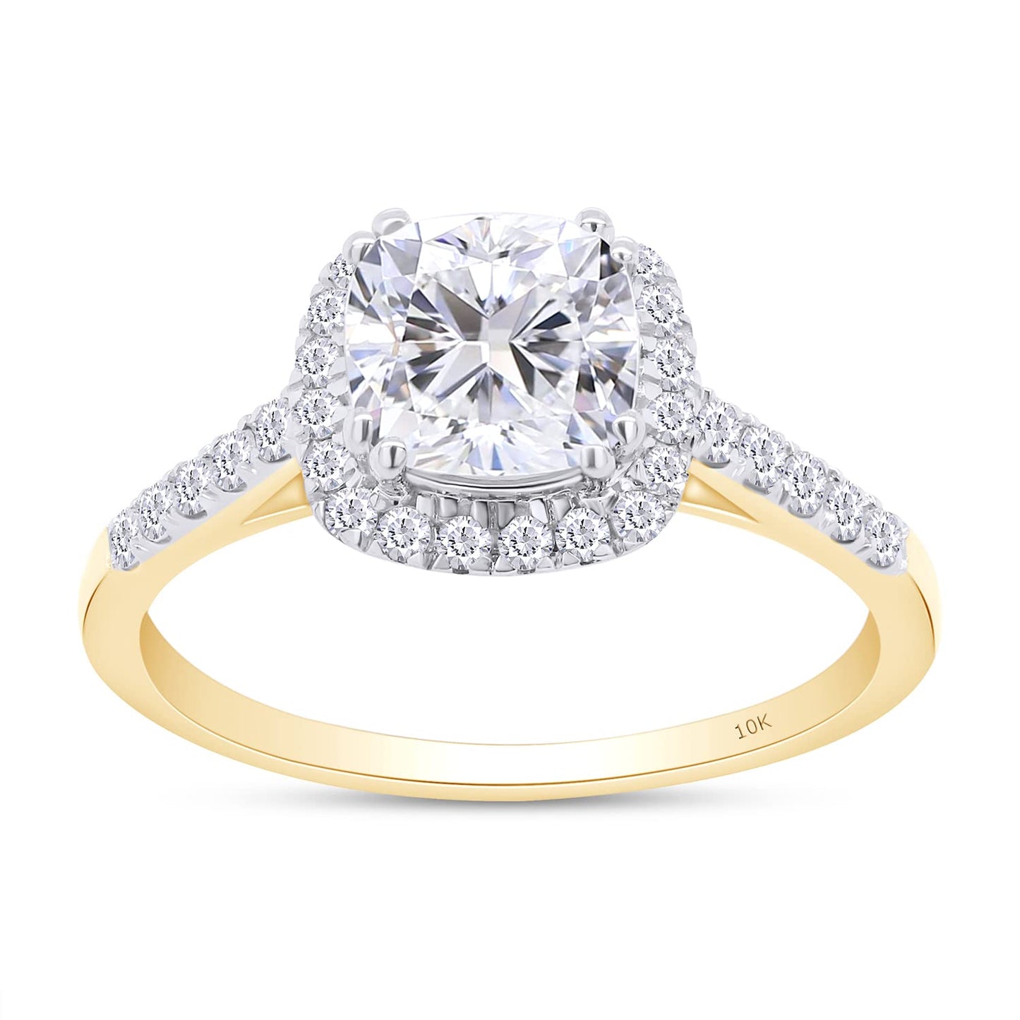 Load image into Gallery viewer, 6MM Cathedral Set Cushion Cut Lab Created Moissanite Diamond Halo Engagement Ring in 10K Or 14K Solid Gold (1.25 Cttw)

