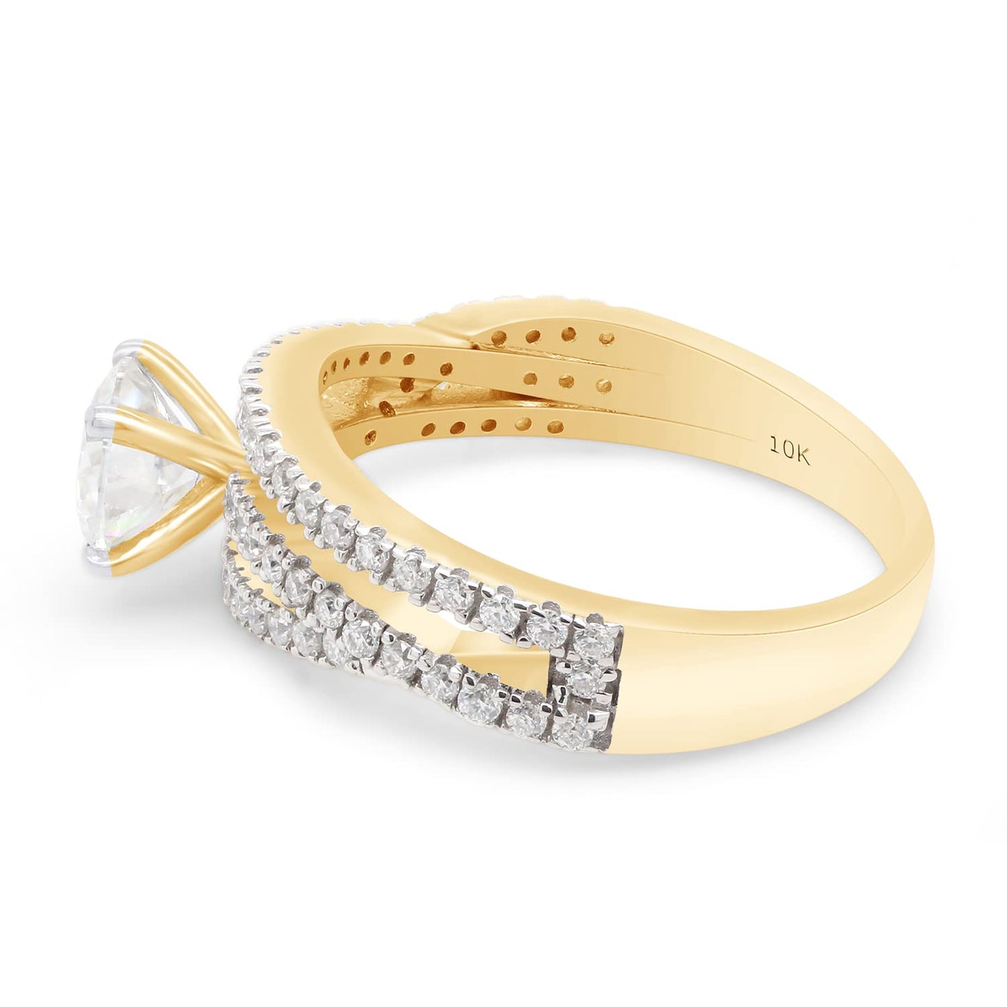 1 1/10 ct. t.w Center 6.5MM Round Cut Lab Created Moissanite Diamond Solitaire Split Shank Engagement Ring for Women in 10K or 14K Solid Gold (1.10 Cttw)