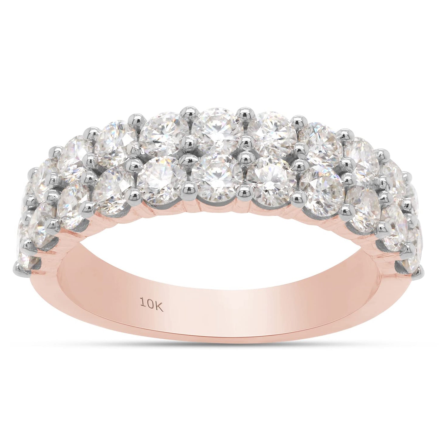 1 1/2 Carat Round Cut Lab Created Moissanite Diamond Double Row Anniversary Wedding Band Ring in 10K or 14K Solid Gold for Women ( 1.50 Cttw)