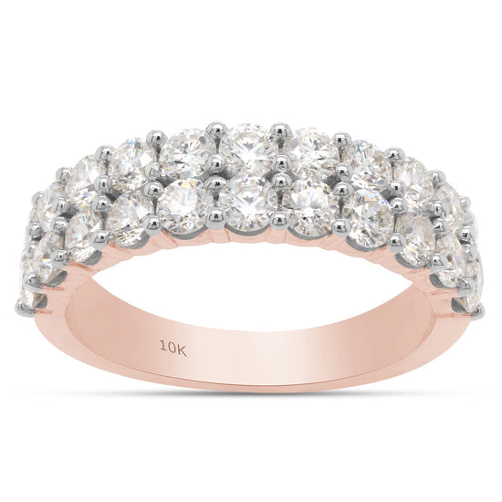 1 1/2 Carat Round Cut Lab Created Moissanite Diamond Double Row Anniversary Wedding Band Ring in 10K or 14K Solid Gold for Women ( 1.50 Cttw)