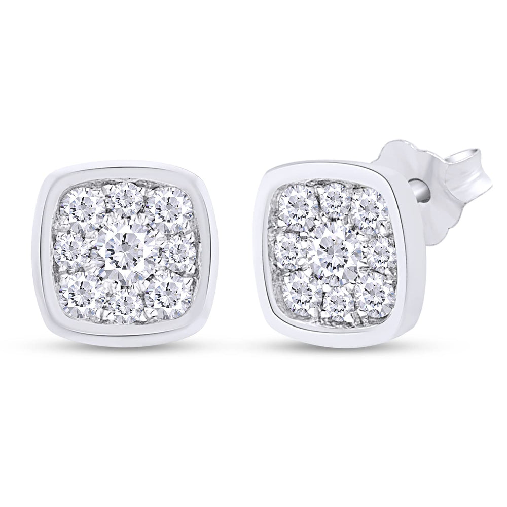 
                      
                        1/3 Carat Round Lab Created Moissanite Diamond Push Back Square Cluster Stud Earrings In 925 Sterling Silver (0.30 Cttw)
                      
                    