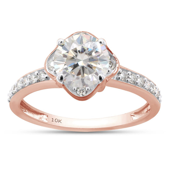 1 1/10 ct. t.w Center 6.5MM Round Cut Lab Created Moissanite Diamond Solitaire Floral Flower Engagement Rings in 10K or 14K Solid Gold (1.10 Cttw)