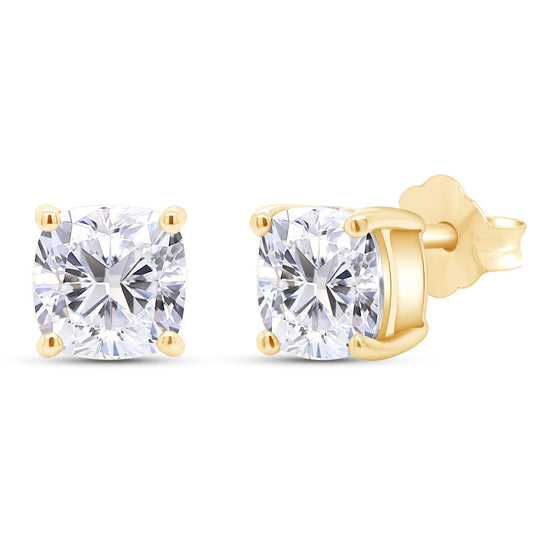 3 Carat 7MM Cushion Cut Lab Created Moissanite Diamond Push Back Stud Earrings In 925 Sterling Silver (3 Cttw)
