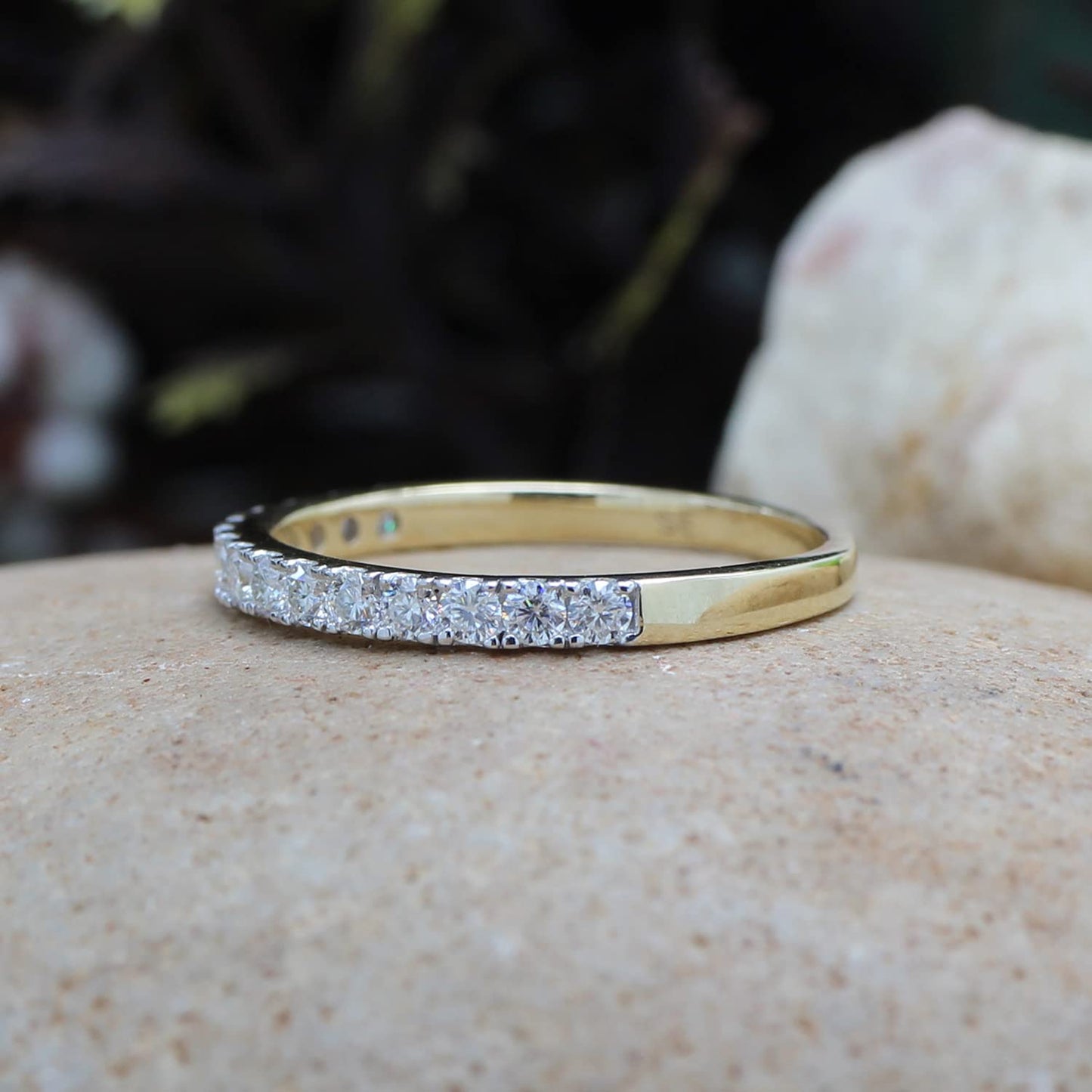1/2 Carat Round Cut Lab Created Moissanite Diamond Half Eternity Wedding Band Ring Jewelry for Women in 10K or 14K Solid Gold (0.50 Cttw)
