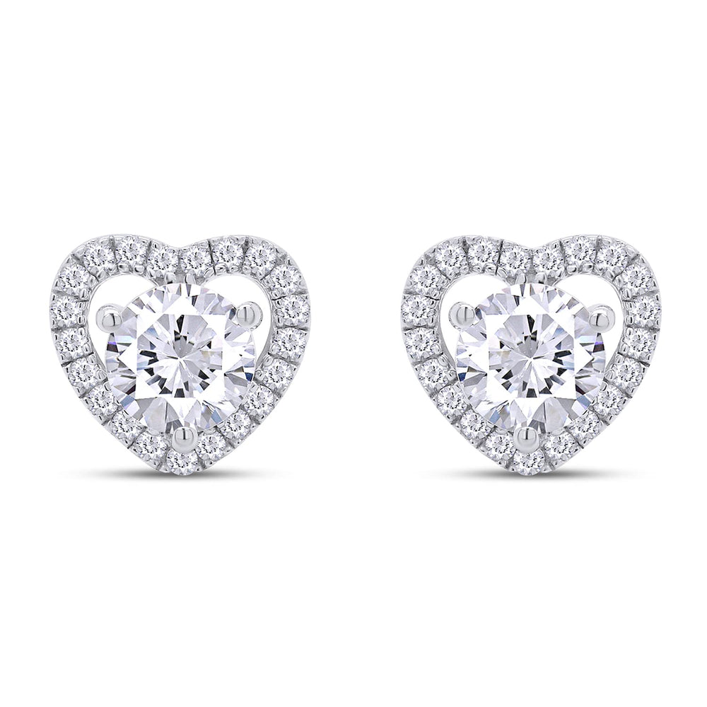 
                      
                        1 Carat Round Cut Lab Created Moissanite Diamond Heart Halo Stud Earrings In 925 Sterling Silver For Women
                      
                    