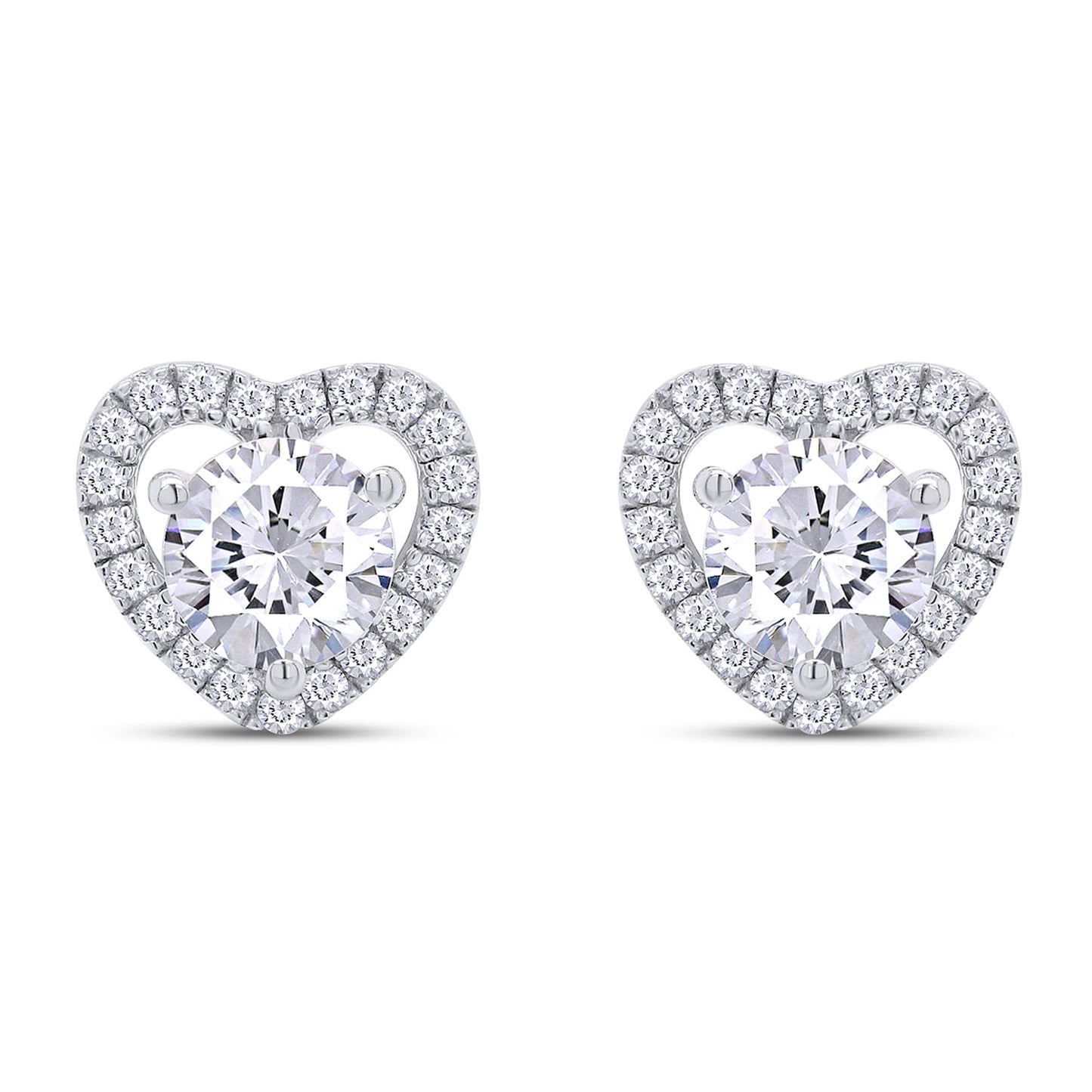 1 Carat Round Cut Lab Created Moissanite Diamond Heart Halo Stud Earrings In 925 Sterling Silver For Women