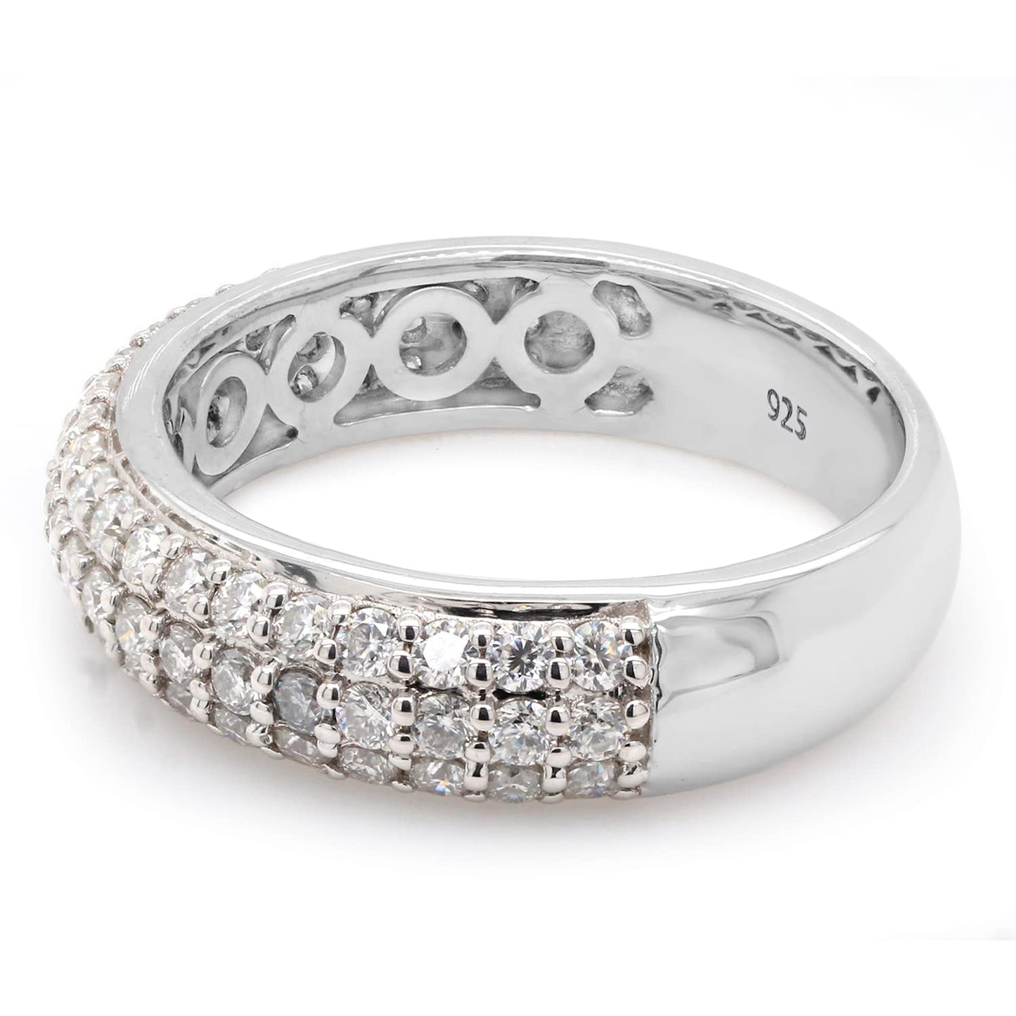 1.00 Carat Round Cut Lab Created Moissanite Diamond Three Row Eternity Wedding Band Ring In 925 Sterling Silver