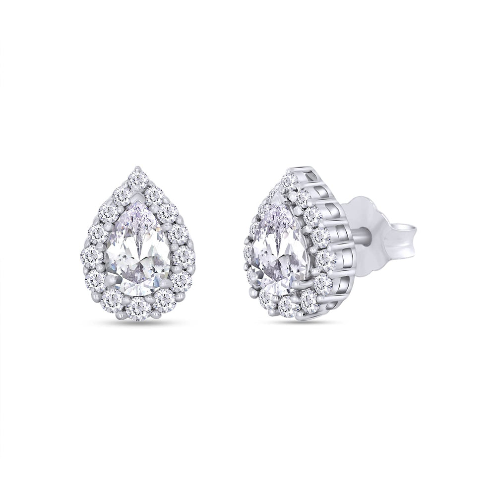 1 1/10 Carat Pear & Round Cut Lab Created Diamond Moissanite Pear Halo Stud Earring For Women In 925 Sterling Silver