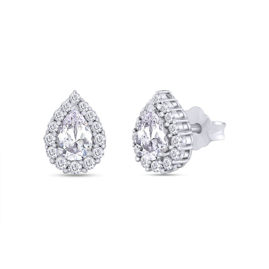 Load image into Gallery viewer, 1 1/10 Carat Pear &amp;amp; Round Cut Lab Created Diamond Moissanite Pear Halo Stud Earring For Women In 925 Sterling Silver
