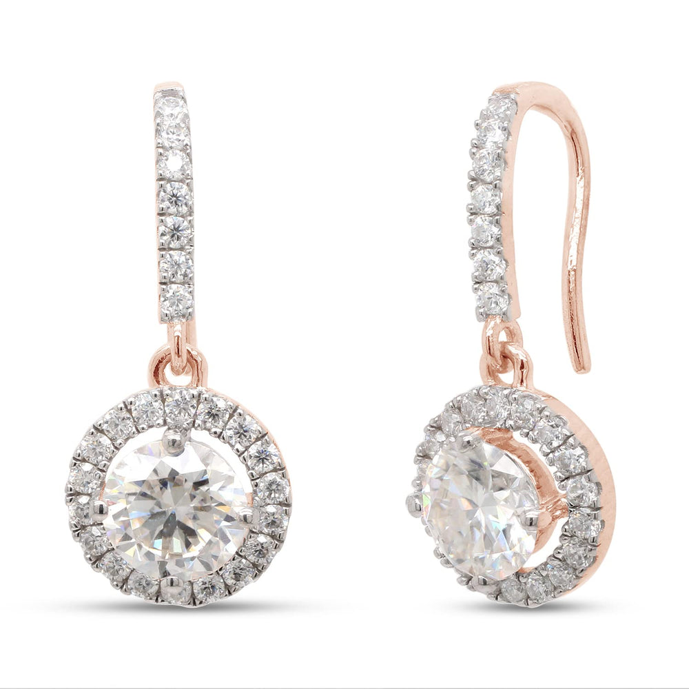 
                      
                        2 Carat Center 6MM Round Cut Lab Created Moissanite Diamond Halo Drop Earrings In 10K Or 14K Solid Gold For Women
                      
                    