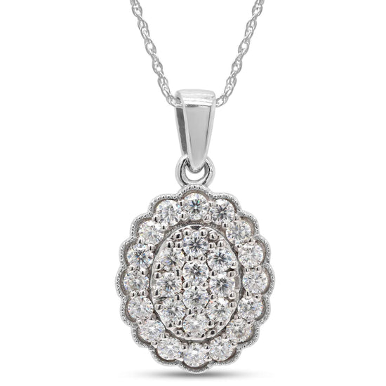 6/7 Carat Lab Created Moissanite Diamond Cluster Flower Pendant Necklace in 10K or 14K Solid Gold For Women (0.85 Cttw)