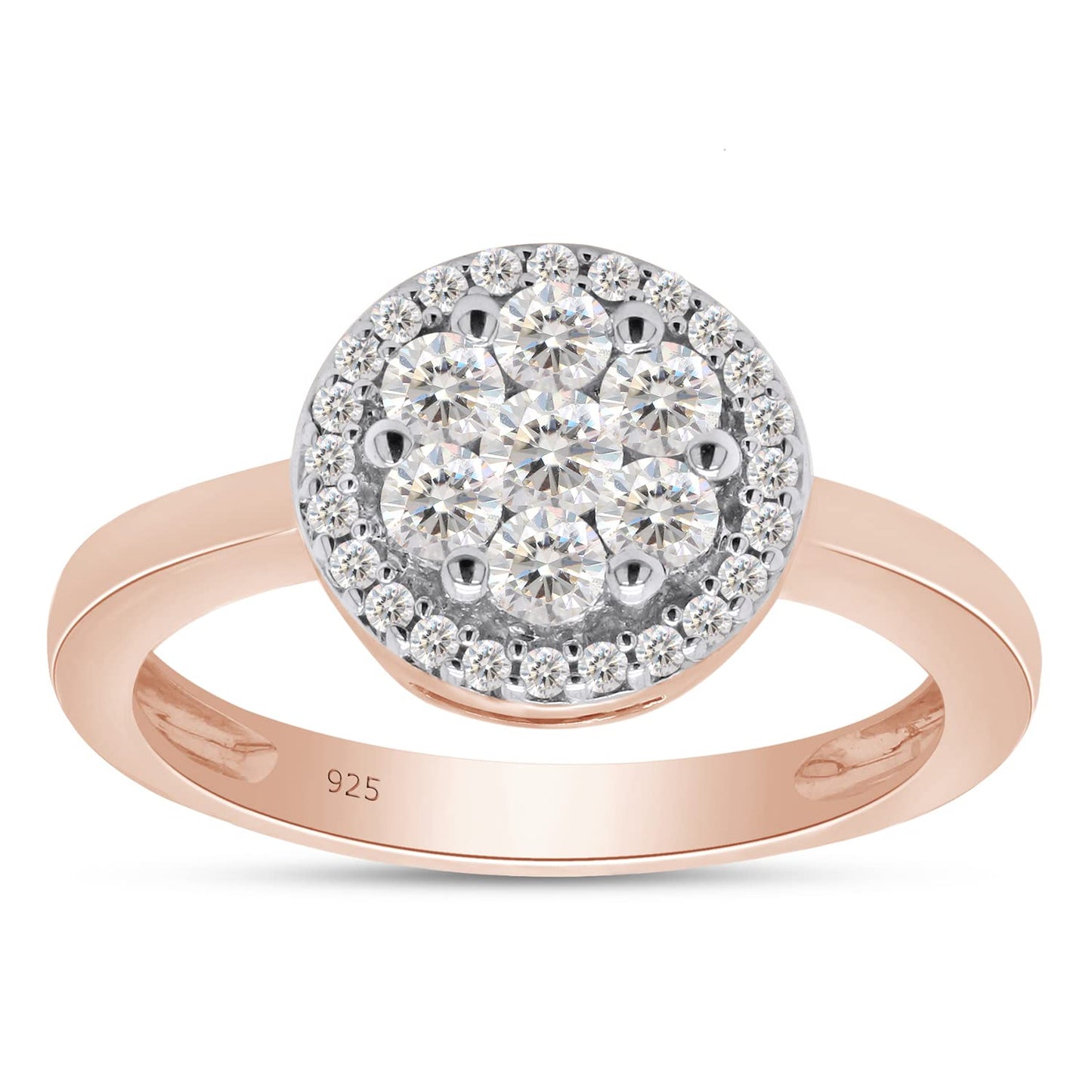 0.50 Carat Round Cut Lab Created Moissanite Diamond Cluster Engagement Ring Jewelry for Women in 925 Sterling Silver