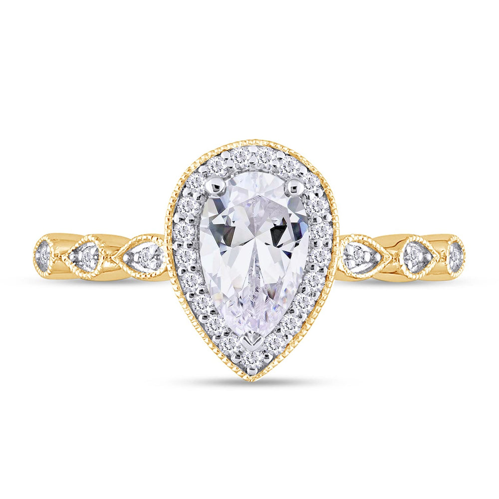 
                      
                        1.16 Carat Pear & Round Cut Lab Created Moissanite Diamond Milgrain Halo Bridal Ring Set In 925 Sterling Silver
                      
                    