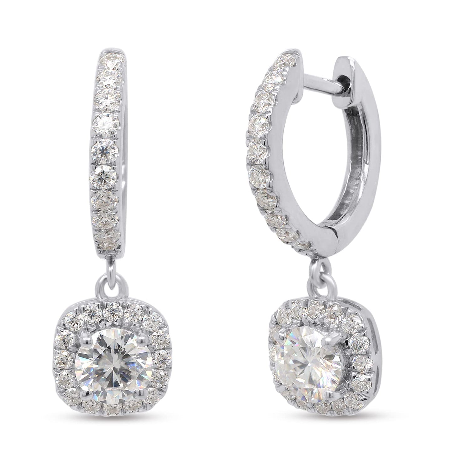 2 4/9 Carat Lab Created Moissanite Diamond Halo Dangling Drop Earrings In 925 Sterling Silver (2.45 Cttw)