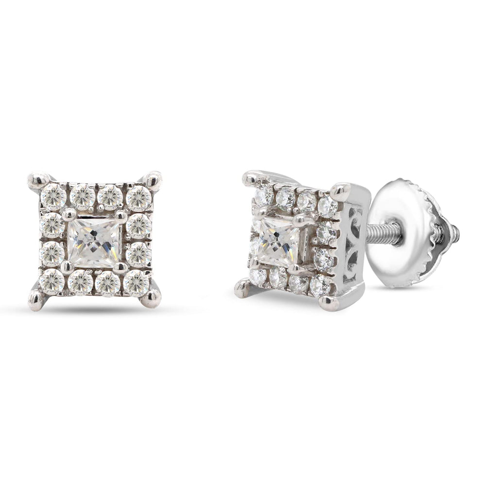 
                      
                        1/5 ct.t.w Princess & Round Cut Lab Created Moissanite Diamond Halo Stud Earrings In 925 Sterling Silver (0.20 Cttw)
                      
                    