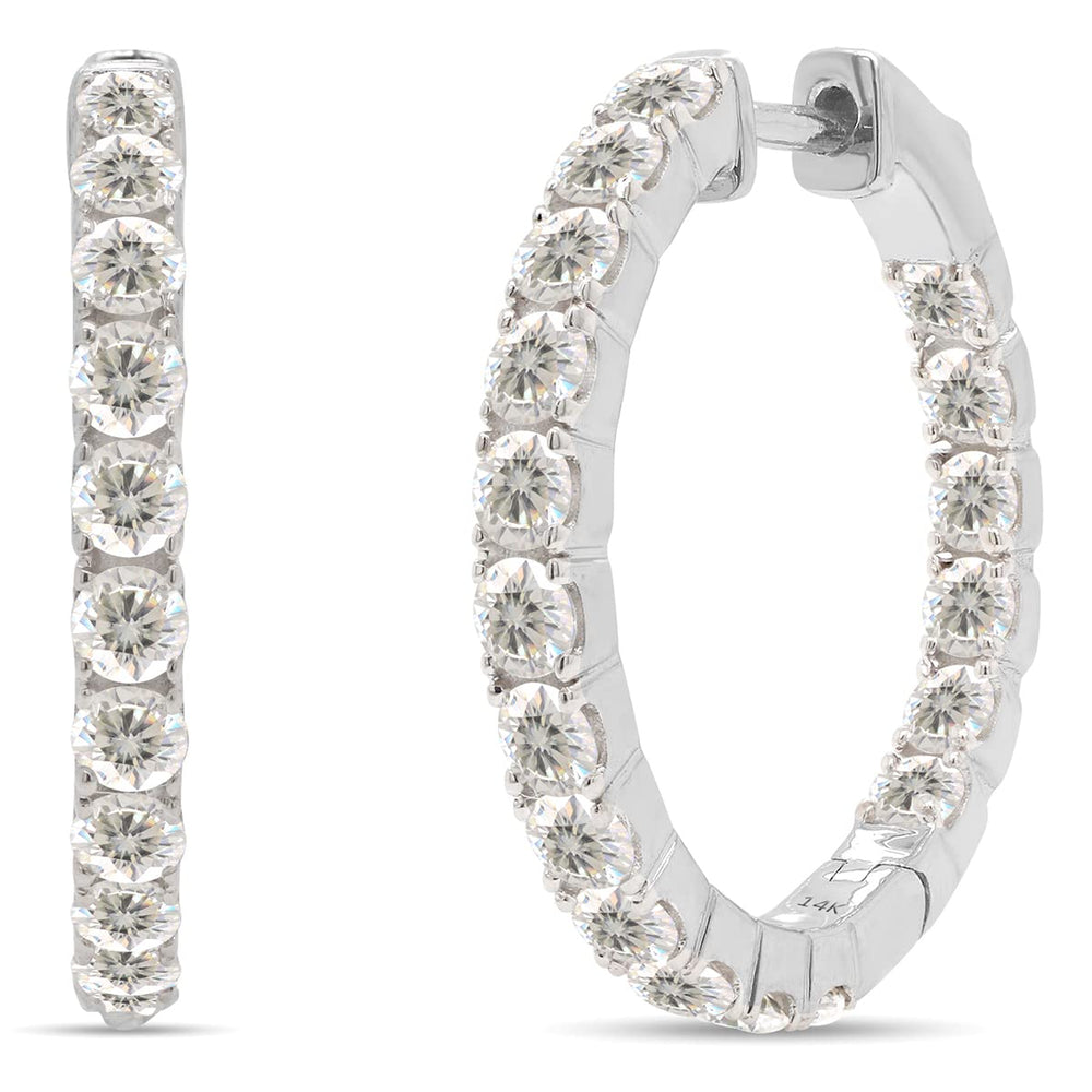 2 1/10 ct.t.w Round Cut Lab Created Moissanite Diamond Inside Outside Hoop Earrings In 10K Or 14K Solid Gold (2.10 Cttw)