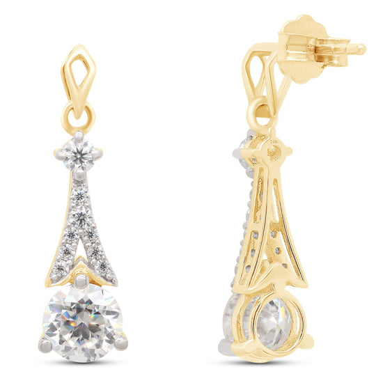 2.25 CT Center 6.5MM Round Cut Lab Created Moissanite Diamond Drop Dangle Earrings For Women In 10K Or 14K Solid Gold