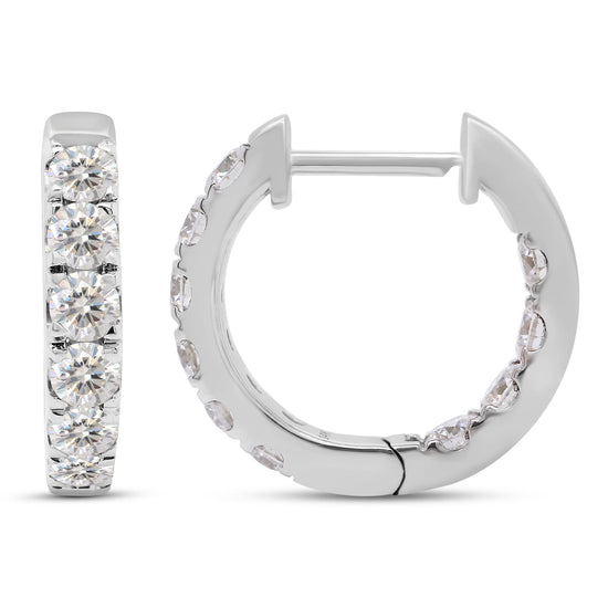 1.60 Carat Round Cut Lab Created Moissanite Diamond Inside Outside Hoop Earrings In 10K Or 14K Solid Gold Jewelry For Women