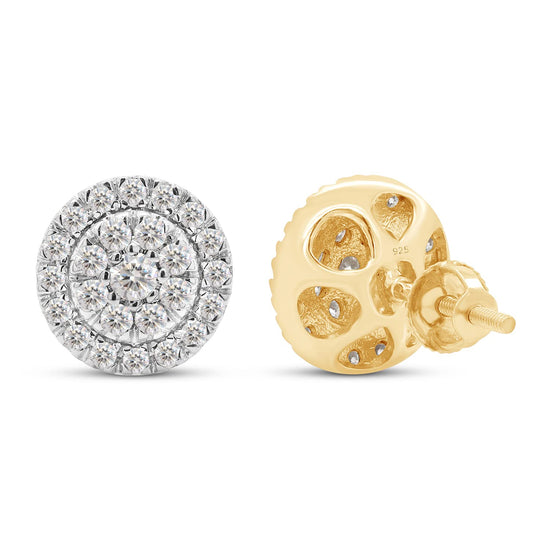 8/9 Carat Lab Created Moissanite Diamond Screw Back Halo Cluster Earrings In 925 Sterling Silver (0.90 Cttw)