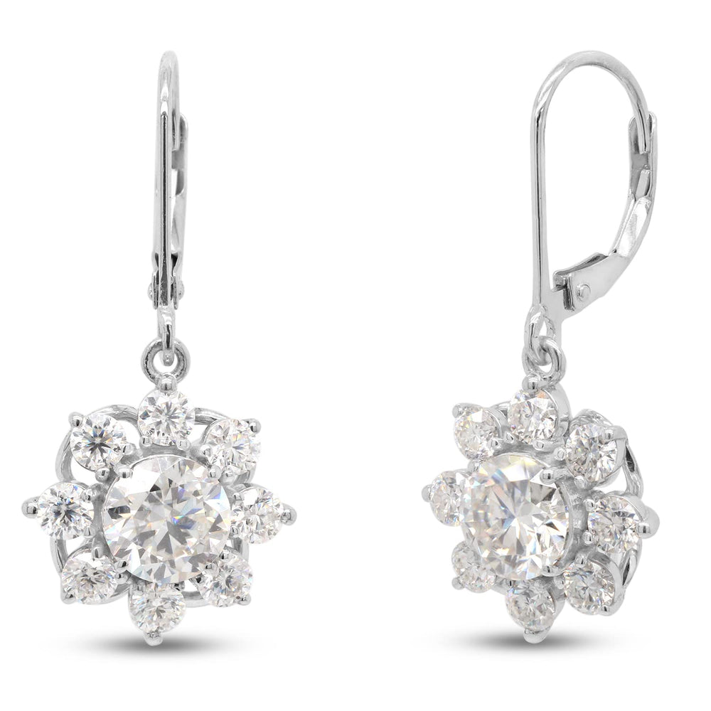 
                      
                        3.45 Carat Round Cut Lab Created Moissanite Diamond Halo Drop Earrings In 925 Sterling Silver
                      
                    