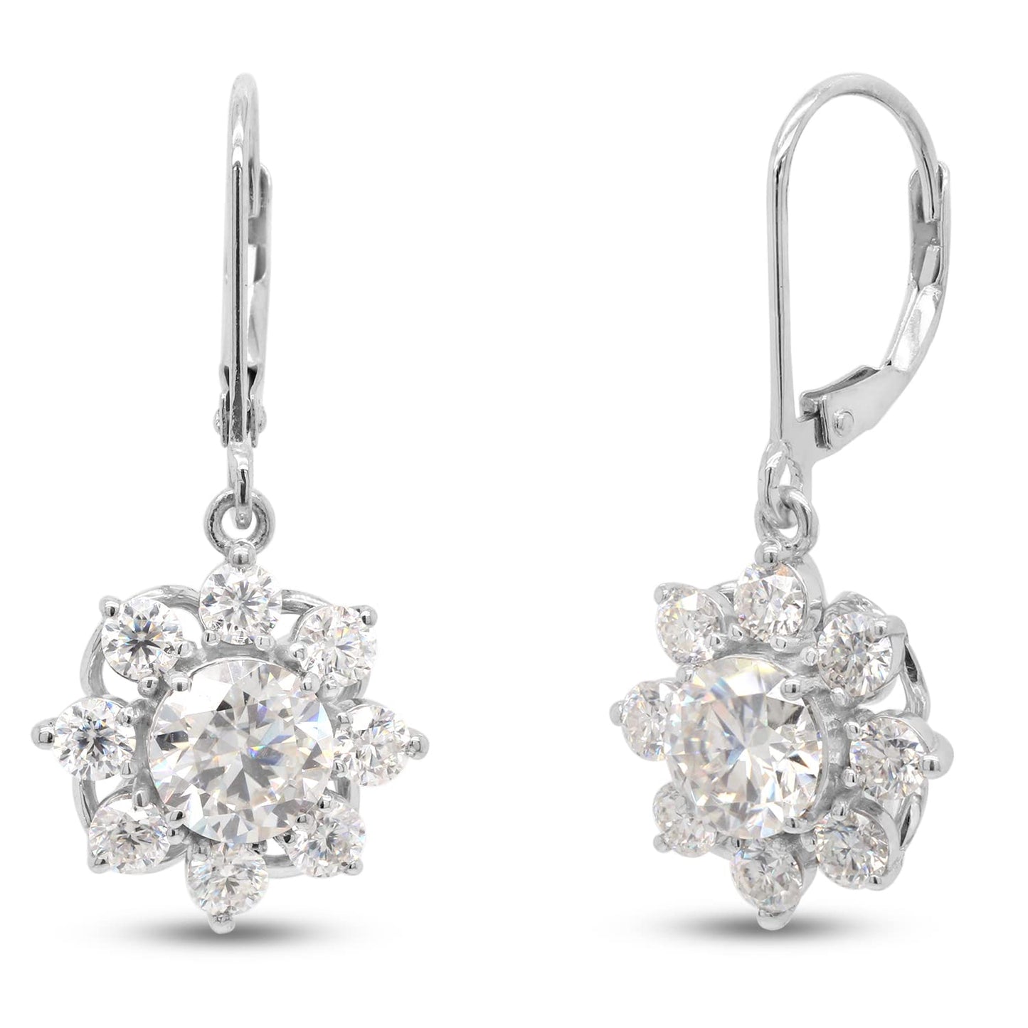 Load image into Gallery viewer, 3.45 Carat Round Cut Lab Created Moissanite Diamond Halo Drop Earrings In 925 Sterling Silver
