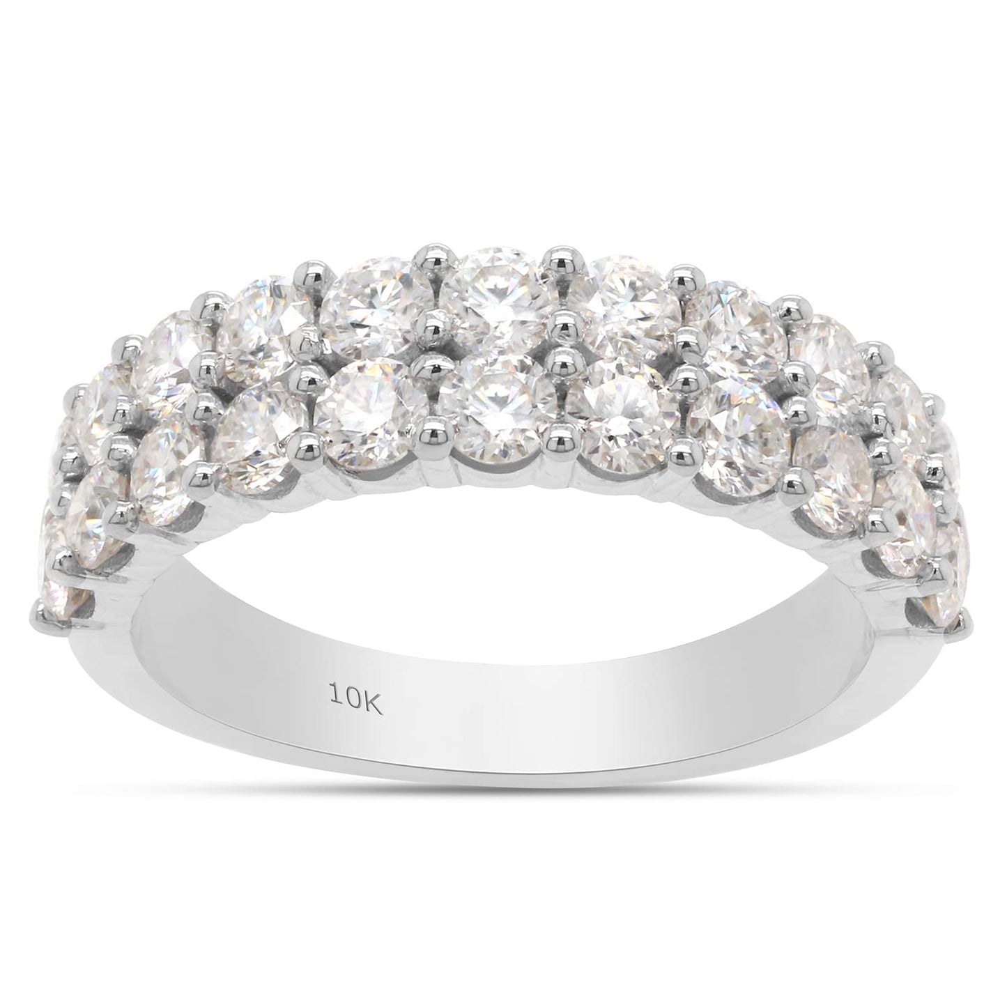 1 1/2 Carat Round Cut Lab Created Moissanite Diamond Double Row Anniversary Wedding Band Ring in 10K or 14K Solid Gold for Women ( 1.50 Cttw)
