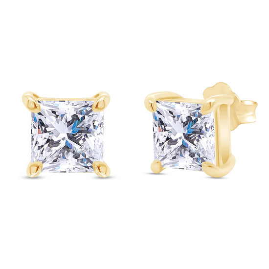 Princess Cut Lab Created Moissanite Diamond Push Back Solitaire Stud Earrings In 925 Sterling Silver
