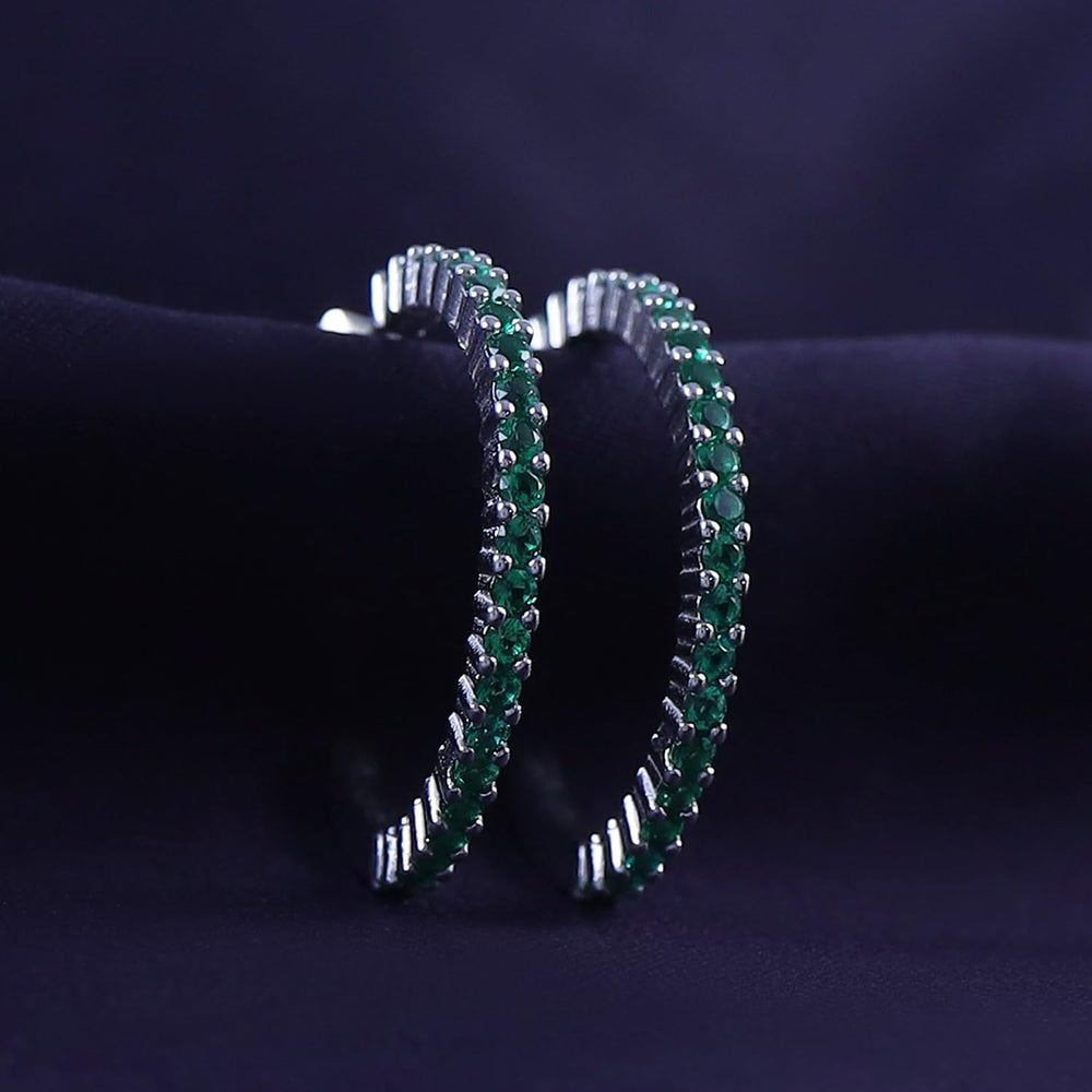 
                      
                        Round Simulated Green Emerald Single Row Hoop Earrings For Women In 925 Sterling Silver
                      
                    