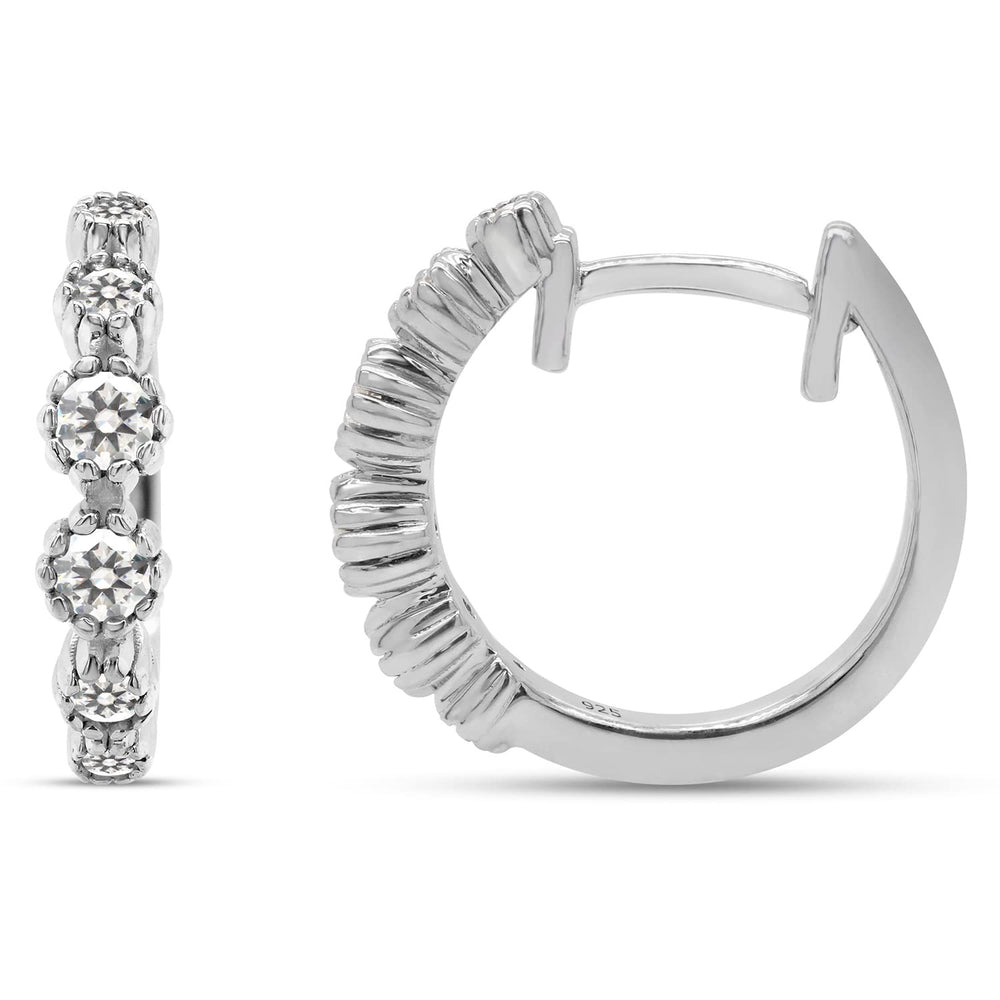 
                      
                        0.40 Carat Round Cut Lab Created Moissanite Diamond Daisy Flower Huggie Hoop Earrings For Women In 925 Sterling Silver
                      
                    