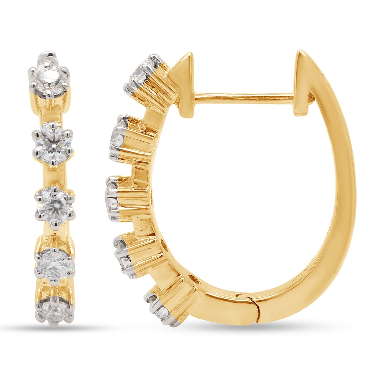 1 Carat Round Cut Lab Created Moissanite Diamond Five Stone Hoop Earrings In 10K Or 14K Solid Gold
