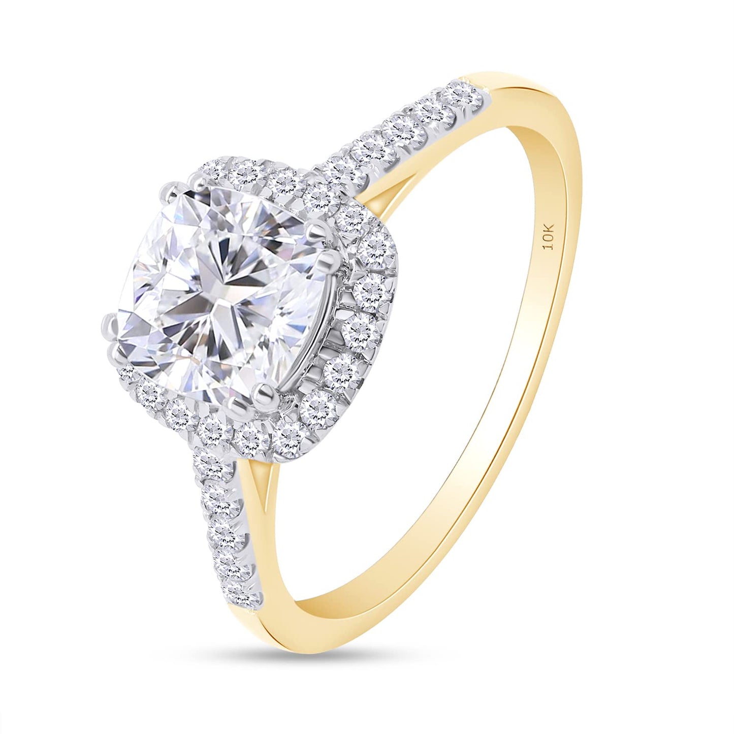 6MM Cathedral Set Cushion Cut Lab Created Moissanite Diamond Halo Engagement Ring in 10K Or 14K Solid Gold (1.25 Cttw)